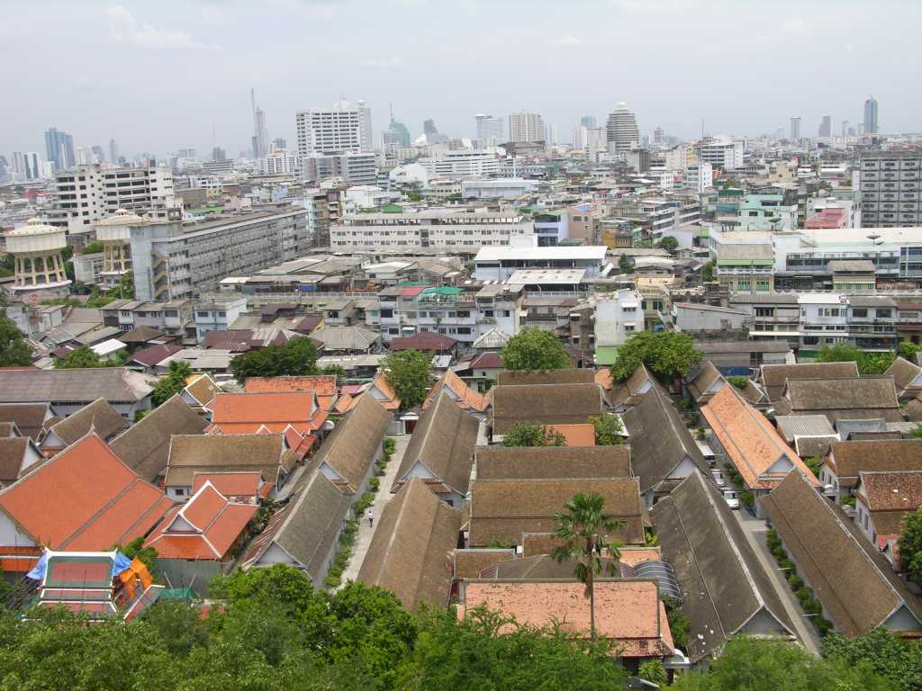 Bangkok 02 09 Wat Saket Golden Mount View Of Bangkok The city of Bangkok spreads out below Wat Saket, The Golden Mount.